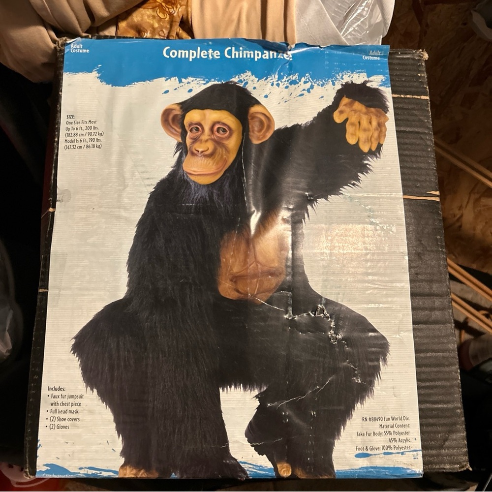 Complete chimpanzee costume.